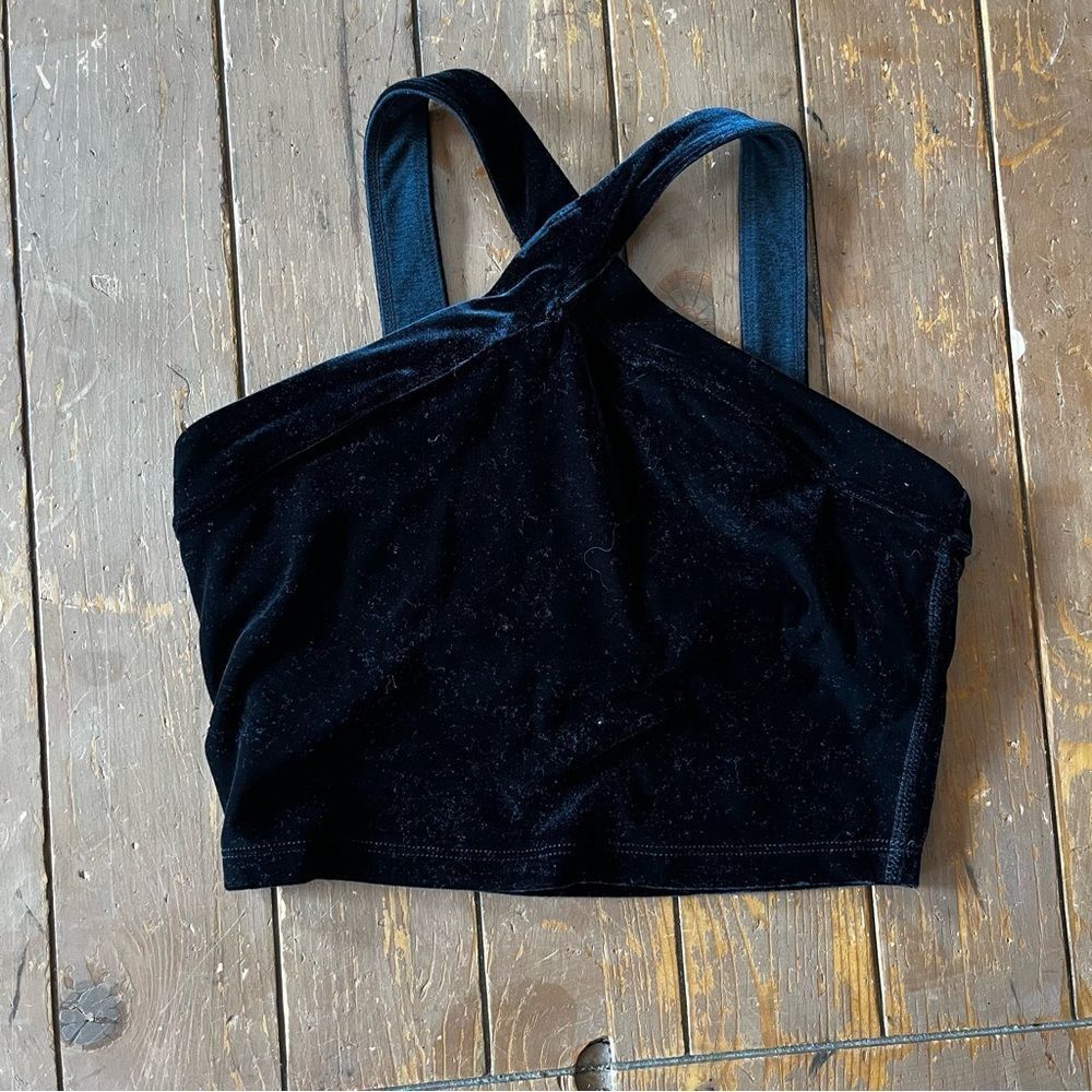 Beyond Yoga Black Velvet Crisscross Sports Bra